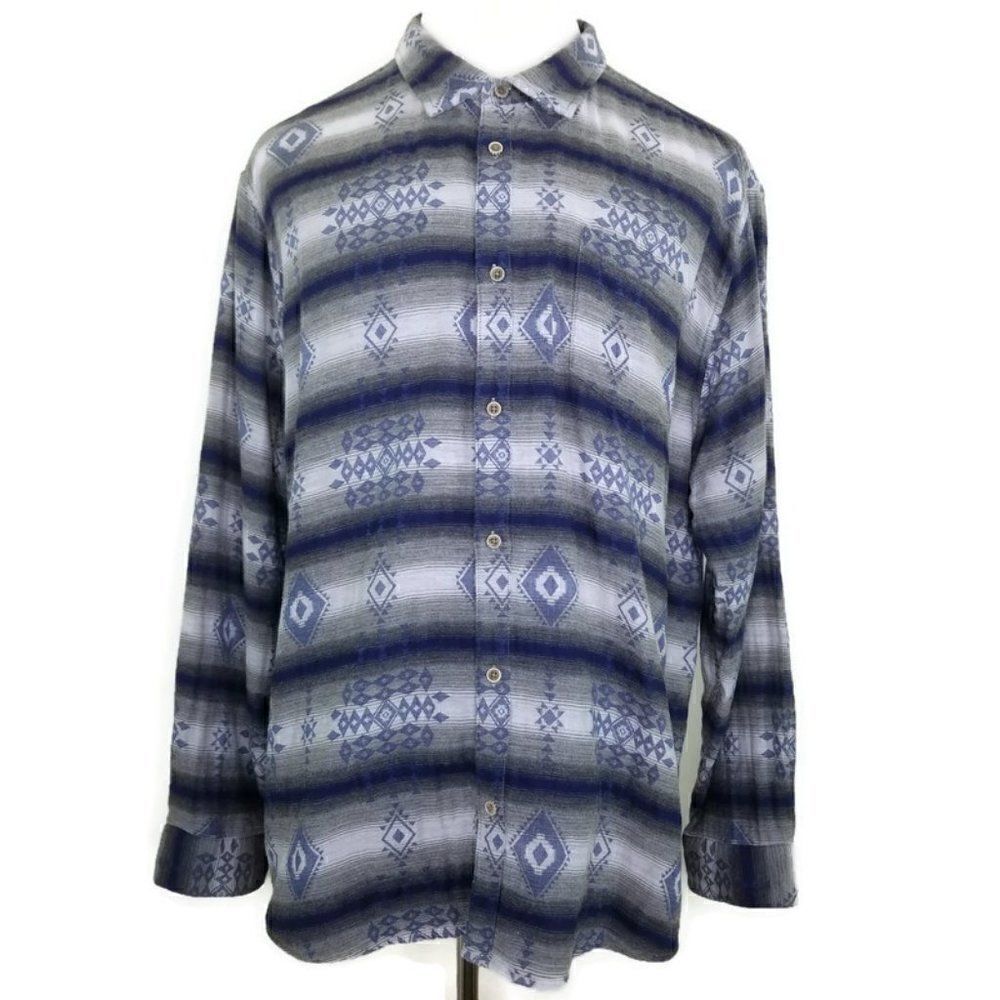 Carbon2Cobalt Mens Size XXL Geometric Gray Blue Button Up Long Sleeve Shirt